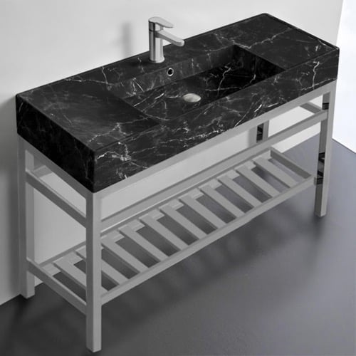 Modern Console Sink Vanity, Black Marble Style Sink, 48 Inch Scarabeo 5125-G-CON2